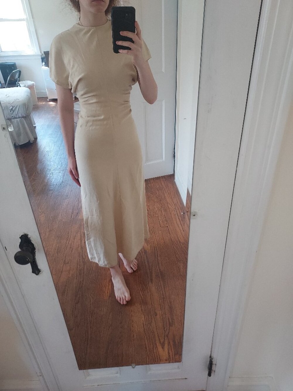 Totême Sand Linen Slouch Waist Maxi Dress